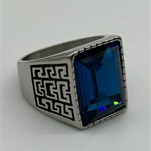 2340- Royal Blue Cubic Zirconia Handmade Men's Ring Size 12 NWT